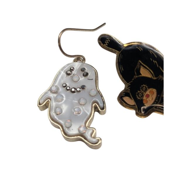 Halloween Boo Black Cat Jack-o-Lantern Pins & Ghost Dangling Earrings - Picture 3 of 6